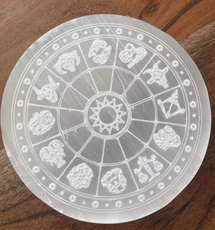 Selenite Horoscope Charging Plate – Energy Cleansing & Recharging